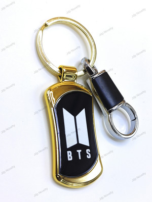 Jdp Novelty B-T-S Music Band's Premium Quality Metal Keychain with Hook Black Gold Colour Key Chain