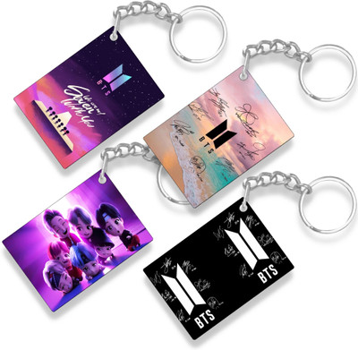 THE HATKE STORE BTS Printed Acrylic Keychain (pack of 4) Gift For Girls BTS Army Lover Gift P6 Key Chain