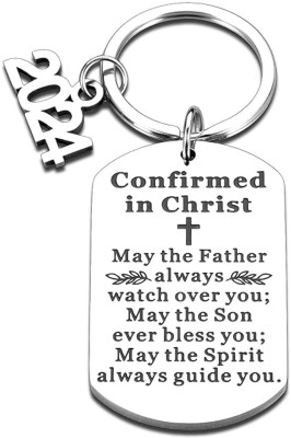 M Men Style Religious Cross Confirmed in Christ 2024 Charm Silver Steel Keychain KeyS10 Key Chain