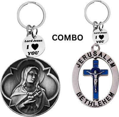 The Men Gift Lord Jesus Keychain Combo– Sacred Heart Religious Keyring Set ShivkeyCom628-672 Key Chain
