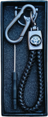 JNV Handwoven Leather Thread Keychain Compatible With Toyota Car (Black) Key Chain