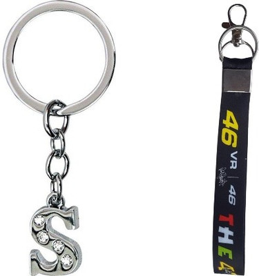 RINKON Pack of 2 Doctor VR46 Nylon Black Tag Hook 7inch & Letter S Stone Decor Combo Key Chain