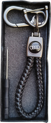 JNV Handwoven Leather Thread Keychain Compatible With Audi Car (Black) Key Chain