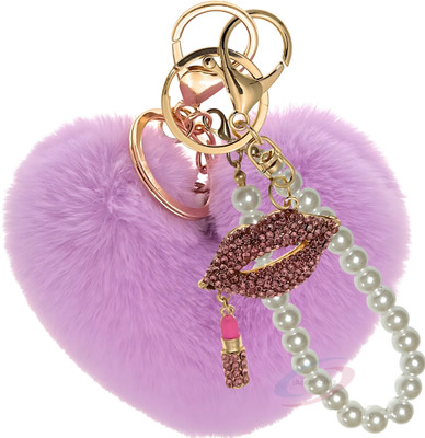 iAccessories Pearl Diamond Lips Fluffy Fur Pom Pom Heart Charm Key Chain