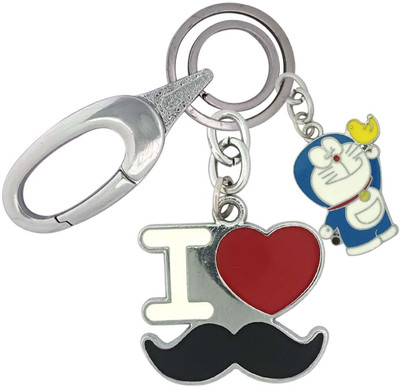 HANDSOME ISK I Love Mustache Quality Material With Mini Doramon Locking Lock Key Chain