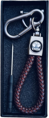 JNV Handwoven Leather Thread Keychain Compatible With Tata Car (Brown) Key Chain