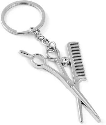 Virom Scissor Comb Hairdresser Theme Silver Metal Keychain Salon Key Chain