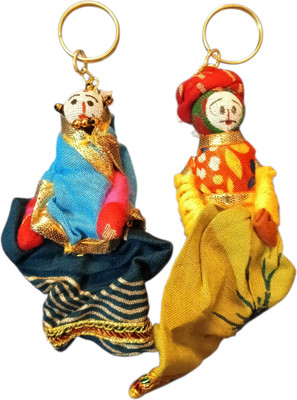 Maa Kamakhya Enterprises Handcrafted Traditional Doll Keychain – Ethnic Fabric Design, Gold Accent Key Chain