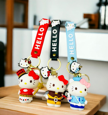 GKM Trendy 3D Hello kitty combo keychain with long strap for girls & gifting Key Chain
