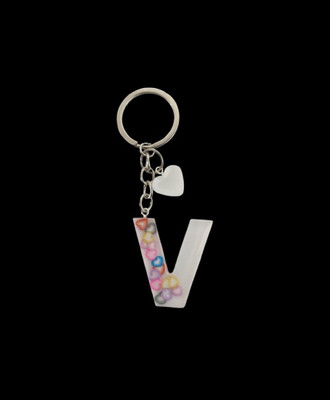 NEHIK ENTERPRISE Resin Keychain Letter V Heart White Key Chain