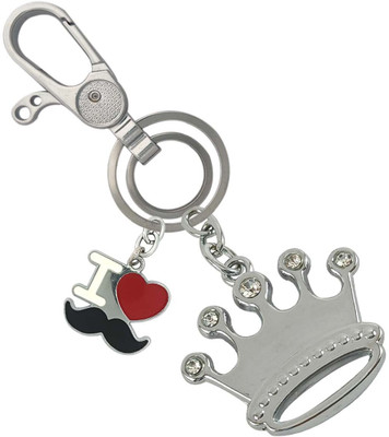SHOKY LOOKS Metal Metallic Princess Crown With I Love Mustache Superior Finish Locking Lock Key Chain