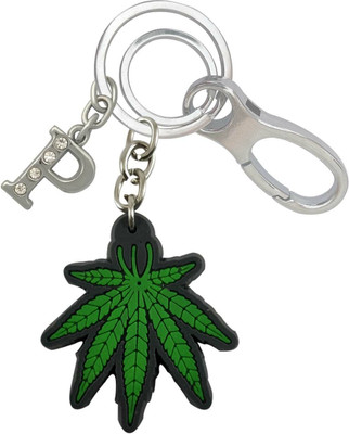 SHOKY LOOKS Attractive Green Leaf In Rubber With P Letter Locking Lock Key Chain