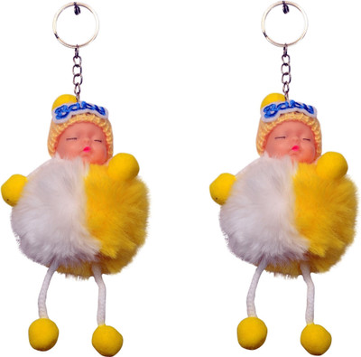 DIVINE Cute Sleeping Baby Angel Pom Pom Fur Doll Keychain Key Chain