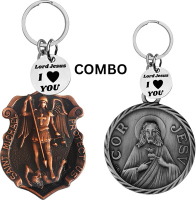 The Men Gift Double-Sided Saint Michael Keychain – Jesus Christ Key Ring Medal Com644-625 Key Chain