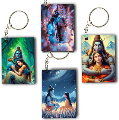 ASvik Creation Shiva Parvathi KC-10 Premium Printed Keychain (Pack of 4) For Bike, Scooty, Car Key Chain