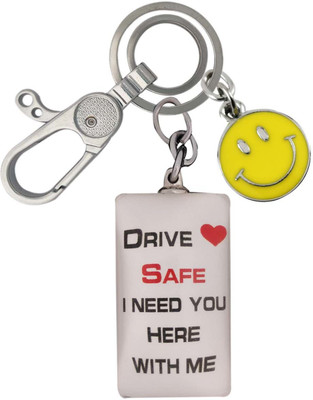 HANDSOME ISK HighQuality 3D Drive Safe With Locking Lock Yellow Metal Smiley Key Chain