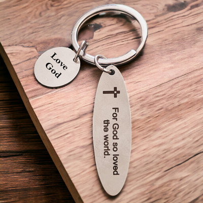 Shiv Jagdamba For God So Loved The World ( Love God) Silver Steel Keychain LCShivKey202358 Key Chain