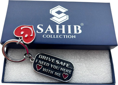 Sahib Collection Metal Drive Safe Black with Red Heart Smiley Keyring Pack of 1 Key Chain