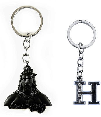 Newview H Alphabet Lord Shiva Adiyogi Mahadev Black Metal Keychain Key Chain