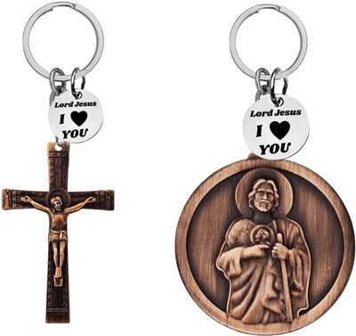 M Men Style Jesus cross & Saint Keychains with ‘Lord Jesus I Love You’ Charm Com665-629 Key Chain