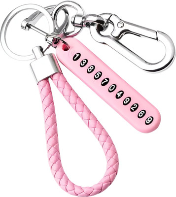 Augen Pink Anti-Lost Car Keychain with Phone Tag | Double Pendant Metal Keyring Key Chain