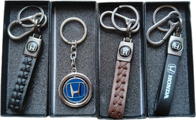 JNV Combo Of Leather And Metal Keychain Compatible With HONDA Cars ( Pack Of 4 ) Key Chain