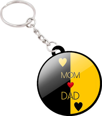 VINODHANA MOM DAD Keychain | (D19) Front and Back Printed Round Shape Key Chain