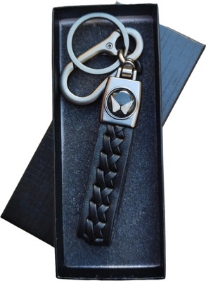 JNV Mahindra Black Leather Keychains And Keyrings Compatible With Car Bike Key Chain