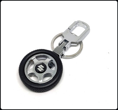 gtrp Keychain-Imported Black Rubber & Steel Finish Metal Locking High Quality Wheel Key Chain