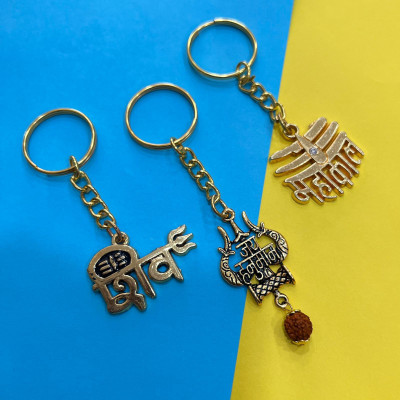 Charms Combo of Lord Shiva Trishul Mahakal Gold Plated Key Chain