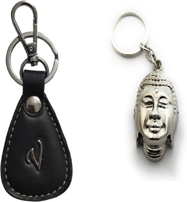 MORELL N-MFH V LETTER LEATHER KEYCHAIN AND BUDDHA KEYCHAIN COMBO Key Chain