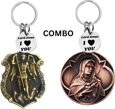 The Men Gift Double-Sided Saint Michael Keychain – Mother Merry Key Ring Medal Com645-626 Key Chain