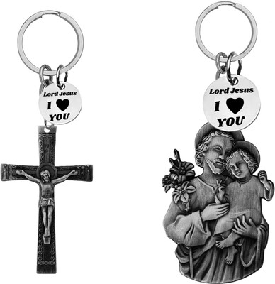 The Men Gift Jesus cross and Saint Joseph with Child Jesus Keychains Com667-637 Key Chain