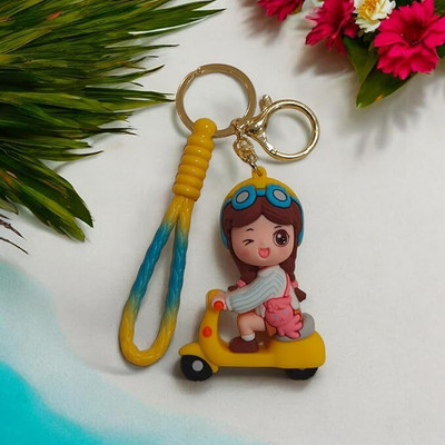 GKM Cute Girl On scooty 3D pvc keychain with strap for girls (Type-2) Key Chain
