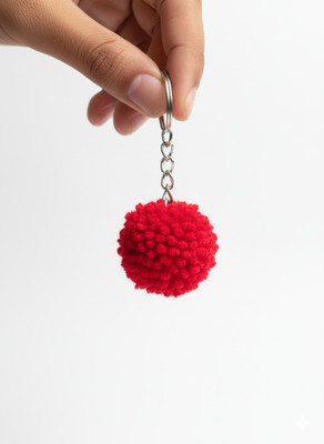 TOTOS Handcrafted Wool Pom-Pom Keychain Key Ring for Girls & Women - Vibrant Red Key Chain
