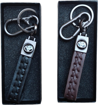 JNV Black And Brown Leather Keychain Compatible With Innova | Fortuner | Car Key Chain