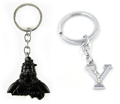 Newview Y Alphabet Lord Shiva Adiyogi Mahadev Black Metal Keychain Key Chain