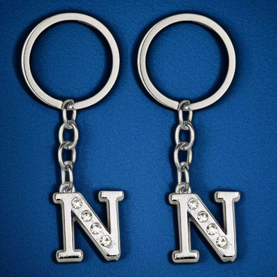 AMANVANI (N) 2-PCS Decorative Alphabet Letter Metal Keychain for Girl Boy Return Gift Key Chain