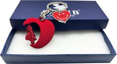 Sahib Collection Red Heart Rotating Couple with Red Heart Smiley Metal Keychain Pack-1 Key Chain