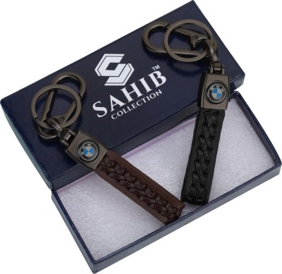 Sahib Collection Leather Choti Keychain With Metal Hook for Car Bike (Black & Brown) Pack-2 Key Chain