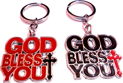 MISMIL Christian Pure Cross God Bless You Keychain pack of 2 Metal Gift Key Chain