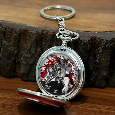 Tiny Tim Antique Pocket-Watch Naruto Theme Akatsuki Print On Dial Car Bike Keychain Key Chain