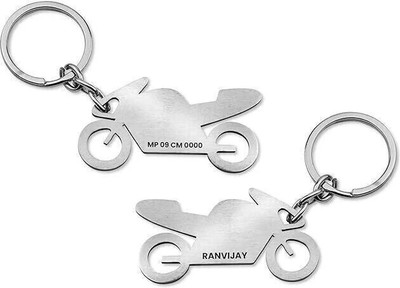 Savri Stainless Steel Bike Keychain with Name & Vehicle Number Engraved Key Chain