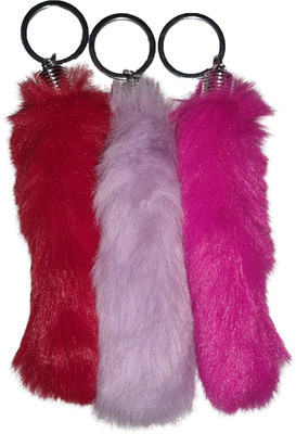 FRONTEX New Fluffy Material Soft Keychain/ Bag Hangings |3 Different Color | Pack of 3 Key Chain