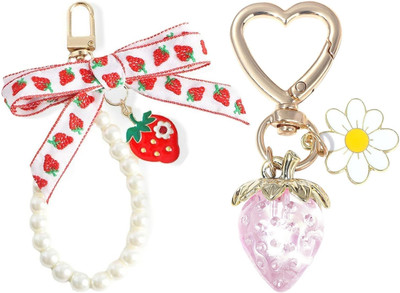 HASTHIP Strawberry Keychain Pearl Beaded Bag Charm for Girls Key Chain