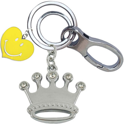 HANDSOME ISK Diamond Stone Crown King Queen with Smiley Heart Locking Lock Key Chain