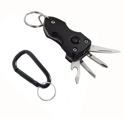 StealODeal Black Carabiner With Military Keychain with Torch, Screwdriver,Bottle Opener Key Chain