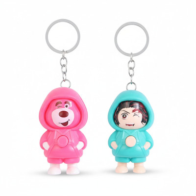 FaifaMart Cute Cartoon Spin Keychain with 3 Changeable Faces – Car & Bag Hanging Toy Key Chain