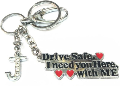 Meeko.com Keychain-ALPHABET J LETTER WITH DRIVE SAFE KEY RING KEY CHAIN Key Chain