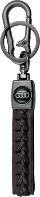 Techpro Rope Brown Long Leather & Metal Finish Audi Keyring with Hook for Men & Women Key Chain